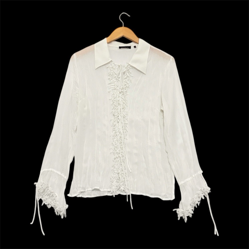 Le Caviar Womens Top Large Ruffle Crinkle Long Sleeve Fairy Retro Rennaissance